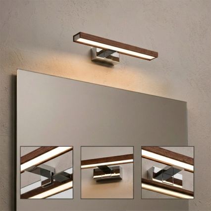 Brilagi - LED vonios veidrodžio apšvietimas WOODY MIRROR 3 viename LED/8W/230V 40 cm IP44 blizgus chromas/vyšninis ąžuolas