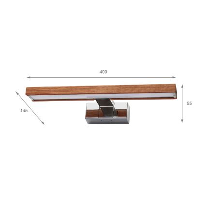 Brilagi - LED vonios veidrodžio apšvietimas WOODY MIRROR 3 viename LED/8W/230V 40 cm IP44 blizgus chromas/vyšninis ąžuolas