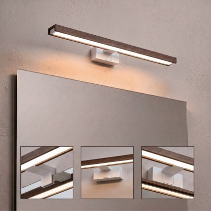 Brilagi - LED vonios veidrodžio apšvietimas WOODY MIRROR 3v1 LED/12W/230V 60 cm IP44 balta/ąžuolas/riešutas