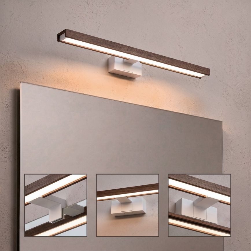 Brilagi - LED vonios veidrodžio apšvietimas WOODY MIRROR 3v1 LED/12W/230V 60 cm IP44 balta/ąžuolas/riešutas