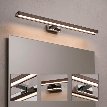 Brilagi - LED vonios veidrodžio apšvietimas WOODY MIRROR 3 viename LED/12W/230V 60 cm IP44 blizgus chromas/ąžuolas/riešutas