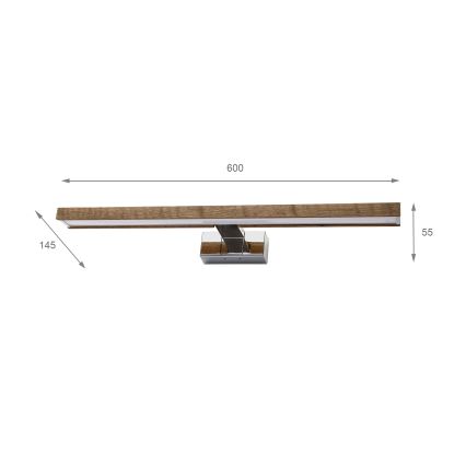 Brilagi - LED vonios veidrodžio apšvietimas WOODY MIRROR 3 viename LED/12W/230V 60 cm IP44 blizgus chromas/ąžuolas/riešutas