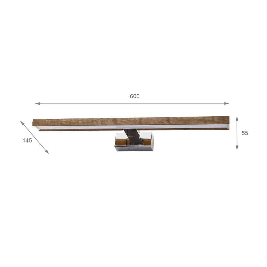 Brilagi - LED vonios veidrodžio apšvietimas WOODY MIRROR 3 viename LED/12W/230V 60 cm IP44 blizgus chromas/ąžuolas/riešutas
