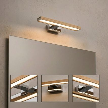 Brilagi - LED vonios veidrodžio apšvietimas WOODY MIRROR 3v1 LED/8W/230V 40 cm IP44 blizgus chromas/ąžuolas