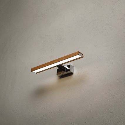 Brilagi - LED vonios veidrodžio apšvietimas WOODY MIRROR 3v1 LED/8W/230V 40 cm IP44 blizgus chromas/ąžuolas
