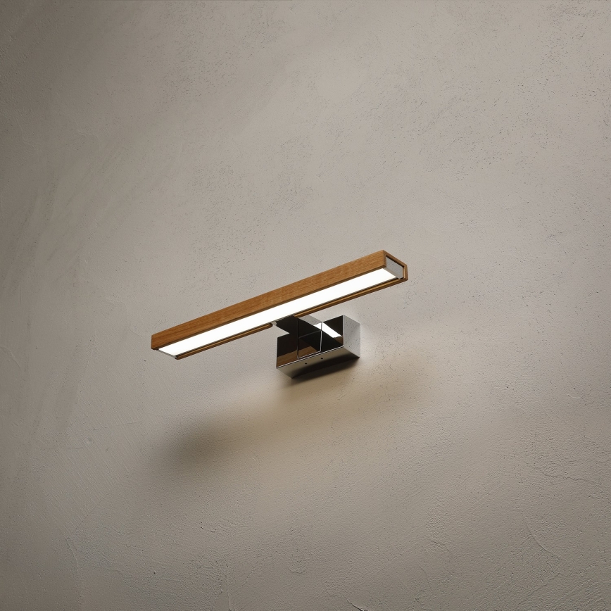 Brilagi - LED vonios veidrodžio apšvietimas WOODY MIRROR 3v1 LED/8W/230V 40 cm IP44 blizgus chromas/ąžuolas
