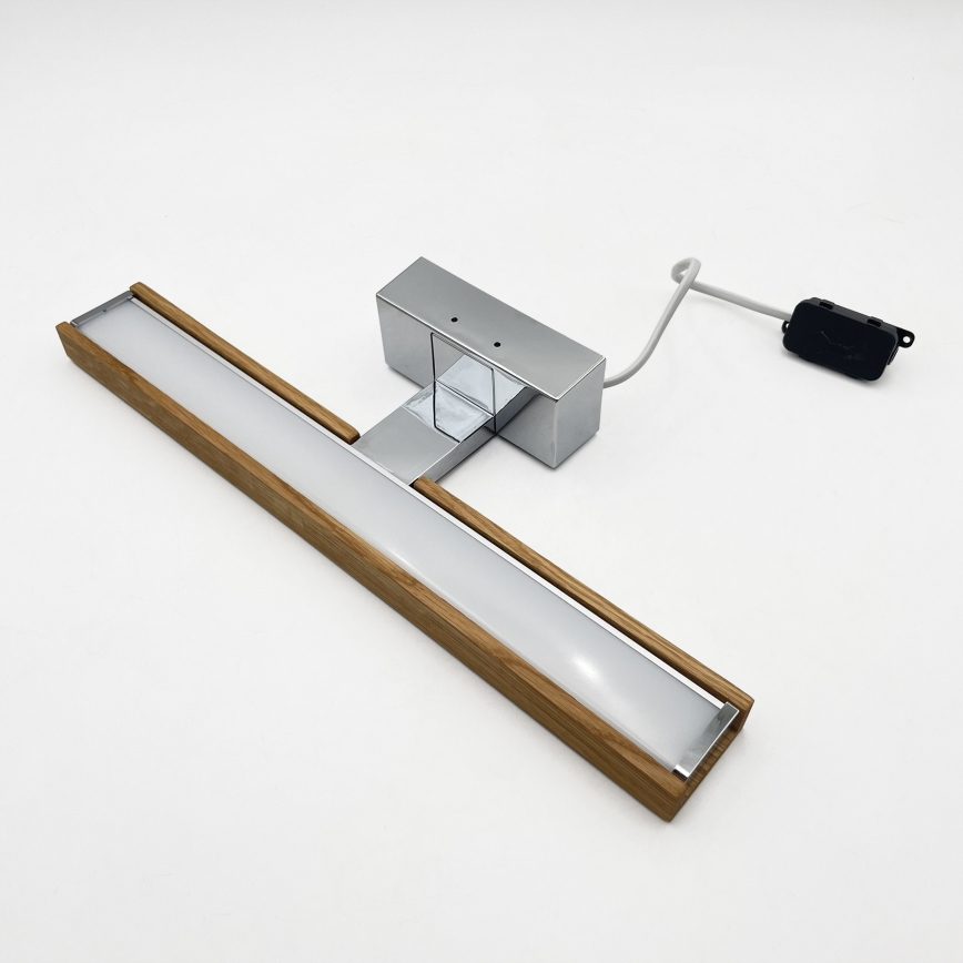 Brilagi - LED vonios veidrodžio apšvietimas WOODY MIRROR 3v1 LED/8W/230V 40 cm IP44 blizgus chromas/ąžuolas