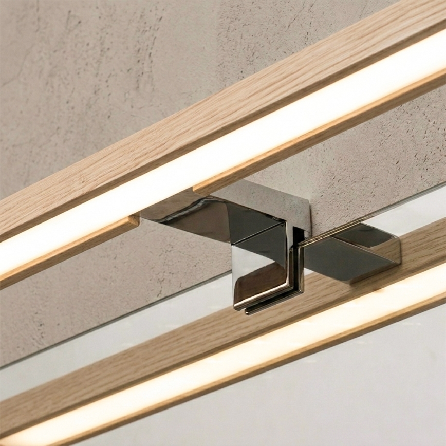 Brilagi - LED vonios veidrodžio apšvietimas WOODY MIRROR 3v1 LED/8W/230V 40 cm IP44 blizgus chromas/ąžuolas