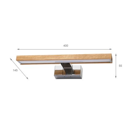 Brilagi - LED vonios veidrodžio apšvietimas WOODY MIRROR 3v1 LED/8W/230V 40 cm IP44 blizgus chromas/ąžuolas