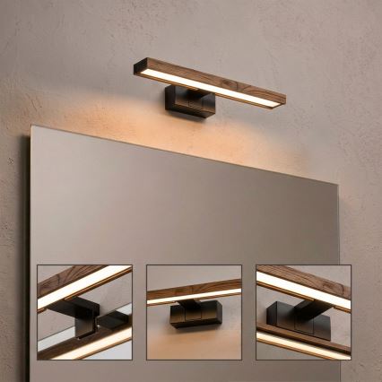 Brilagi - LED vonios veidrodžio apšvietimas WOODY MIRROR 3in1 LED/8W/230V 40 cm IP44 juoda/ąžuolas