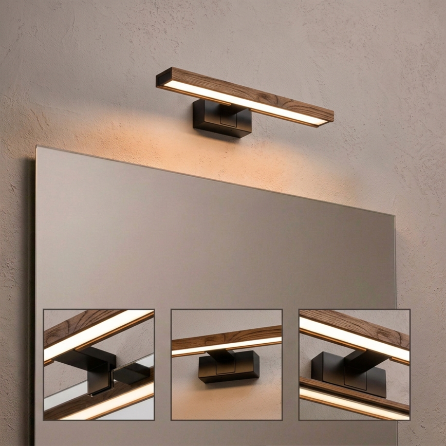 Brilagi - LED vonios veidrodžio apšvietimas WOODY MIRROR 3in1 LED/8W/230V 40 cm IP44 juoda/ąžuolas