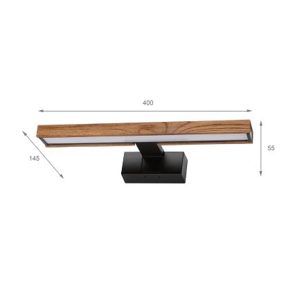Brilagi - LED vonios veidrodžio apšvietimas WOODY MIRROR 3in1 LED/8W/230V 40 cm IP44 juoda/ąžuolas
