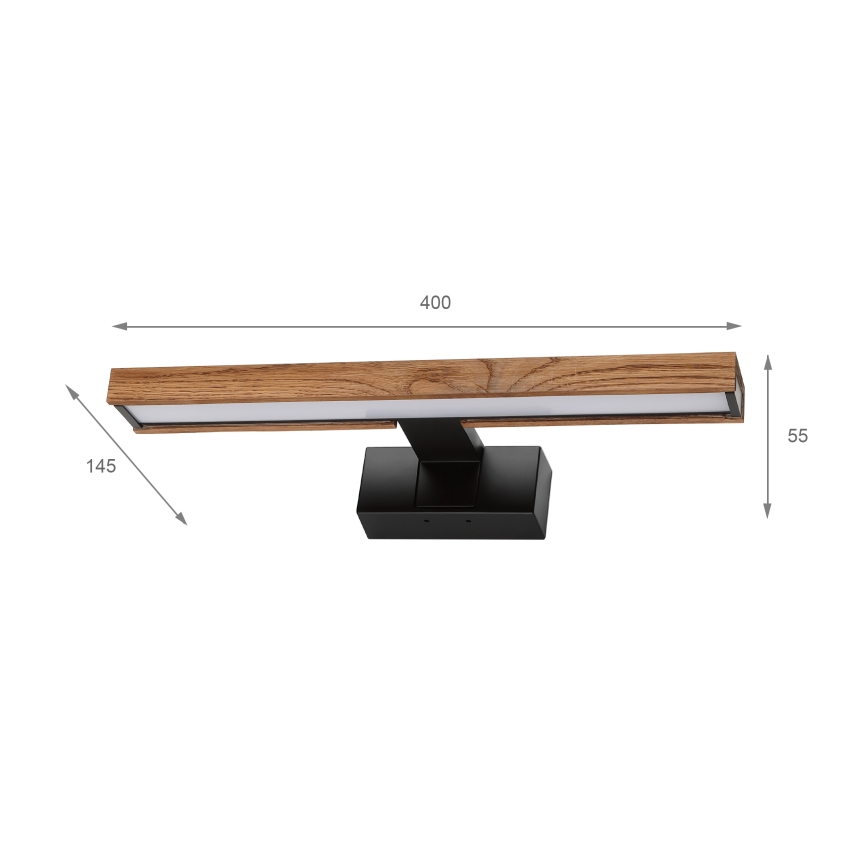 Brilagi - LED vonios veidrodžio apšvietimas WOODY MIRROR 3in1 LED/8W/230V 40 cm IP44 juoda/ąžuolas