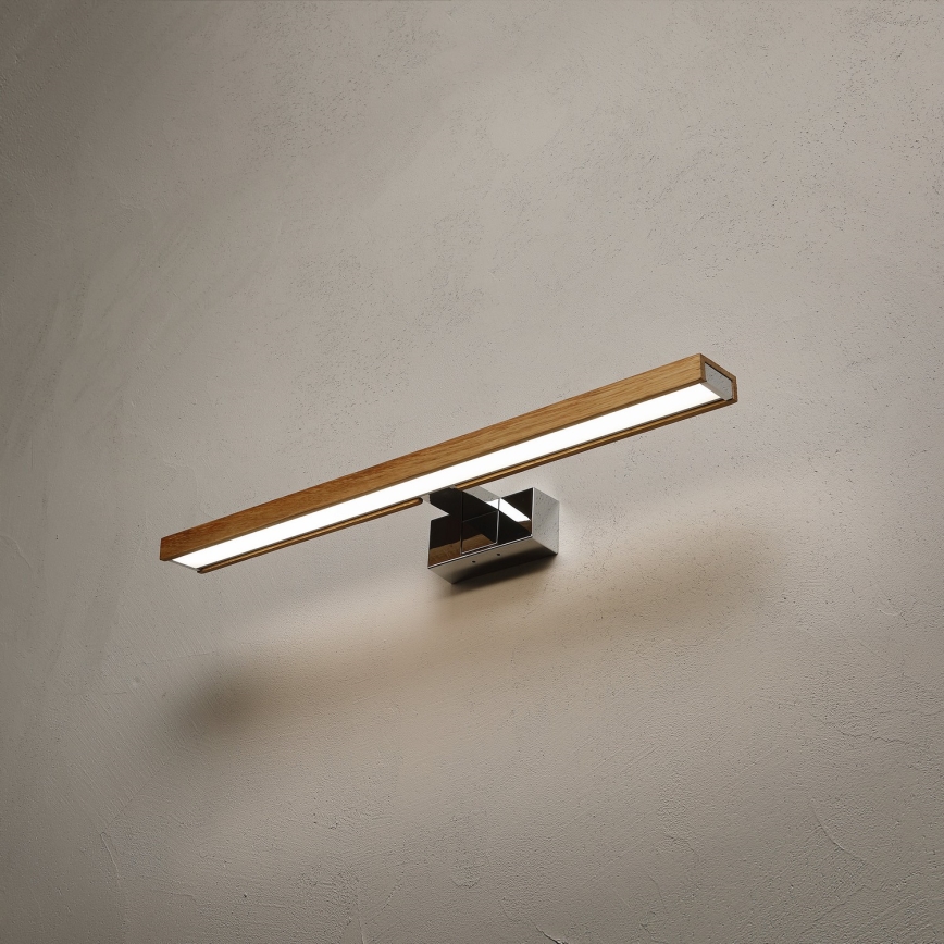 Brilagi - WOODY MIRROR 3in1 LED vonios veidrodžio apšvietimas, 12 W, 230 V, 60 cm, IP44, blizgus chromas/ąžuolas