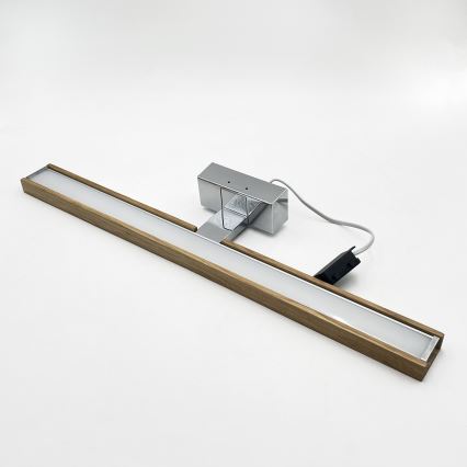 Brilagi - WOODY MIRROR 3in1 LED vonios veidrodžio apšvietimas, 12 W, 230 V, 60 cm, IP44, blizgus chromas/ąžuolas