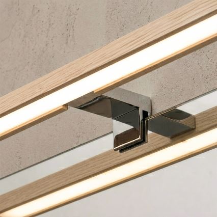 Brilagi - WOODY MIRROR 3in1 LED vonios veidrodžio apšvietimas, 12 W, 230 V, 60 cm, IP44, blizgus chromas/ąžuolas