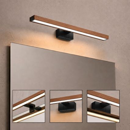Brilagi - LED vonios veidrodžio apšvietimas WOODY MIRROR 3v1 LED/12W/230V 60 cm IP44 juoda/ąžuolas vyšnia