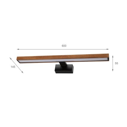 Brilagi - LED vonios veidrodžio apšvietimas WOODY MIRROR 3v1 LED/12W/230V 60 cm IP44 juoda/ąžuolas vyšnia