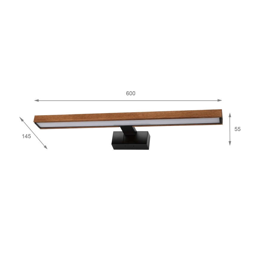 Brilagi - LED vonios veidrodžio apšvietimas WOODY MIRROR 3v1 LED/12W/230V 60 cm IP44 juoda/ąžuolas vyšnia