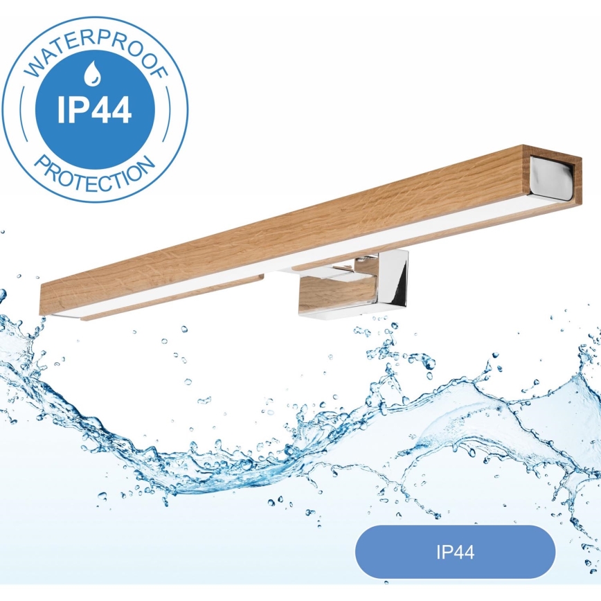 Brilagi - LED vonios veidrodžio apšvietimas WOODY MIRROR LED/12W/230V 60 cm IP44 ąžuolas/blizgus chromas