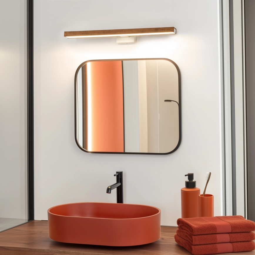 Brilagi - LED vonios veidrodžio apšvietimas WOODY MIRROR LED/12W/230V 60 cm IP44 ąžuolas vyšnia/balta