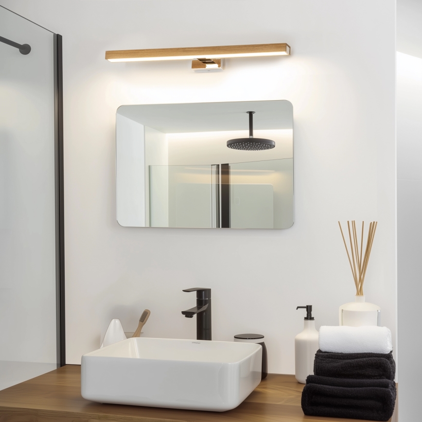 Brilagi - LED vonios veidrodžio apšvietimas WOODY MIRROR LED/12W/230V 60 cm IP44 ąžuolas/blizgus chromas