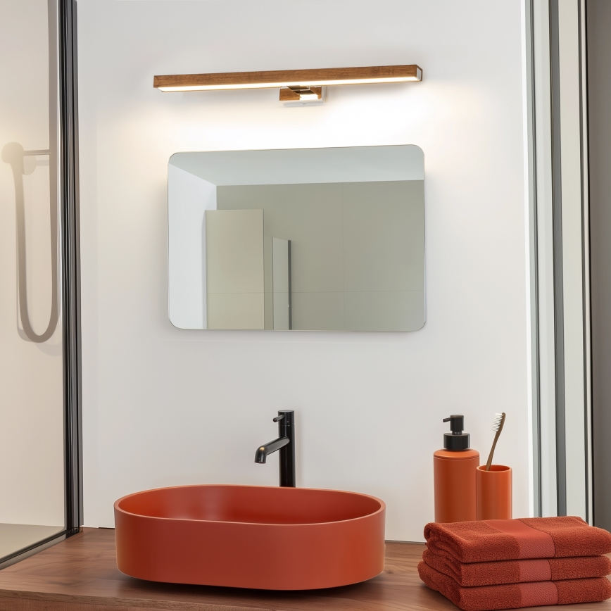 Brilagi - LED vonios veidrodžio apšvietimas WOODY MIRROR LED/12W/230V 60 cm IP44 ąžuolas vyšnia/blizgus chromas