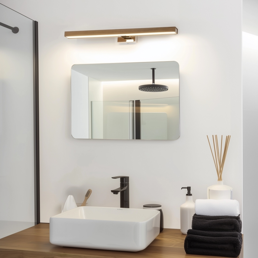 Brilagi - LED vonios veidrodžio apšvietimas WOODY MIRROR LED/12W/230V 60 cm IP44 ąžuolas graikinis riešutas/blizgus chromas