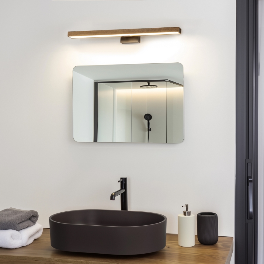 Brilagi - LED vonios veidrodžio apšvietimas WOODY MIRROR LED/12W/230V 60 cm IP44 ąžuolas graikinis riešutas/juoda