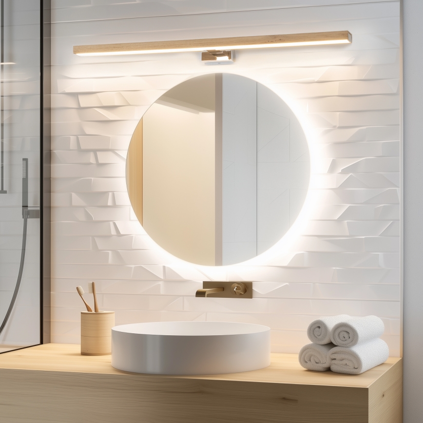 Brilagi - LED vonios veidrodžio apšvietimas WOODY MIRROR LED/15W/230V 90 cm IP44 ąžuolas/balta