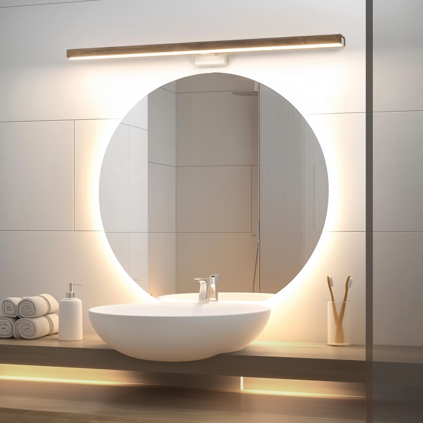 Brilagi - LED vonios veidrodžio apšvietimas WOODY MIRROR LED/15W/230V 90 cm IP44 ąžuolas graikinis riešutas/balta