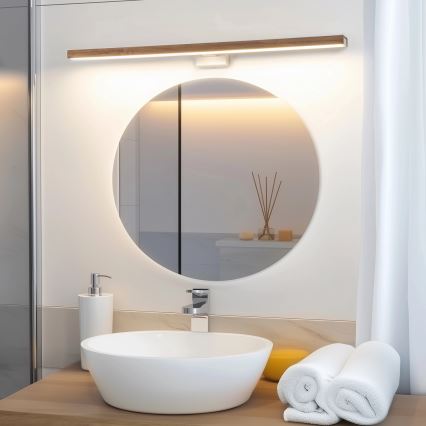 Brilagi - LED vonios veidrodžio apšvietimas WOODY MIRROR LED/15W/230V 90 cm IP44 ąžuolas vyšnia/balta