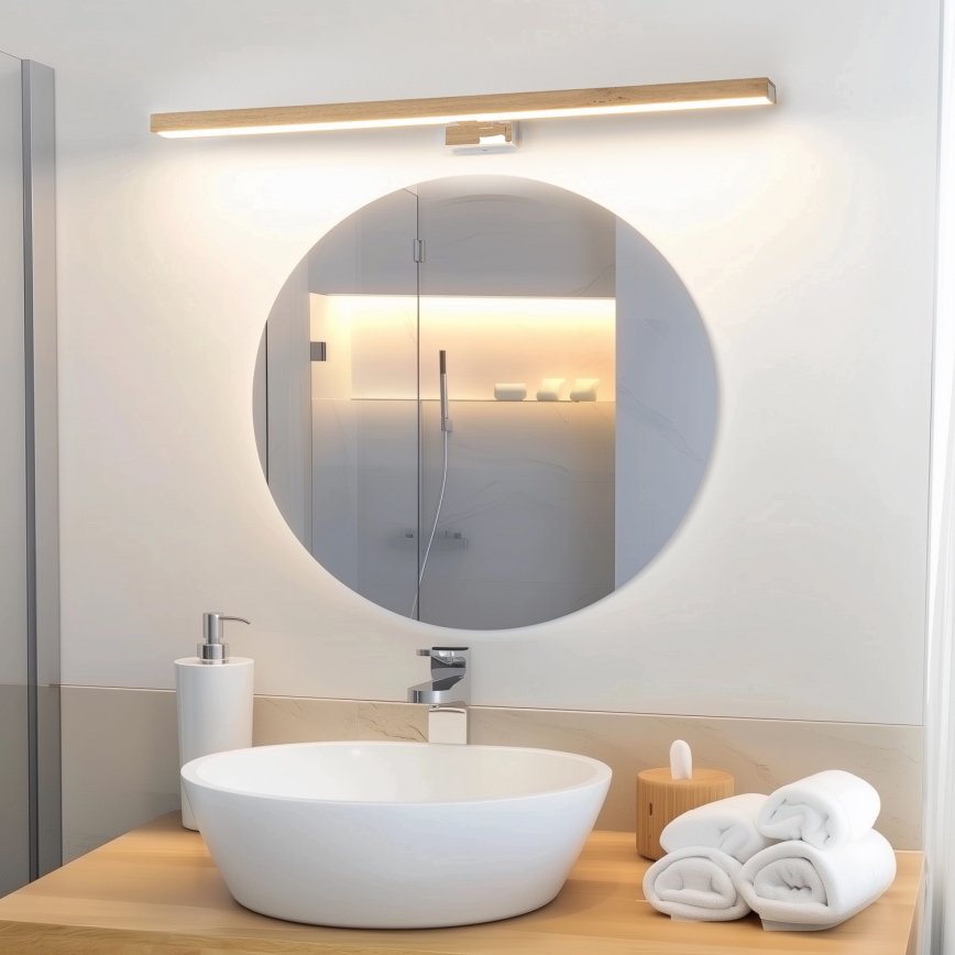 Brilagi - LED vonios veidrodžio apšvietimas WOODY MIRROR LED/15W/230V 90 cm IP44 ąžuolas/blizgus chromas