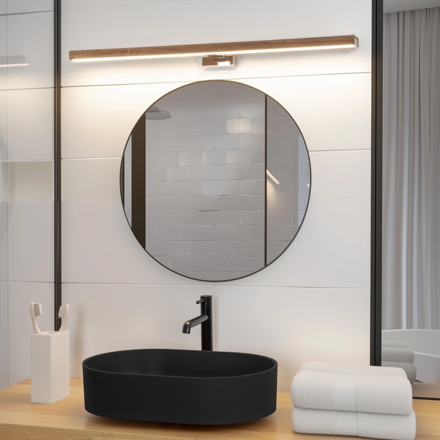 Brilagi - LED vonios veidrodžio apšvietimas WOODY MIRROR LED/15W/230V 90 cm IP44 ąžuolas graikinis riešutas/blizgus chromas