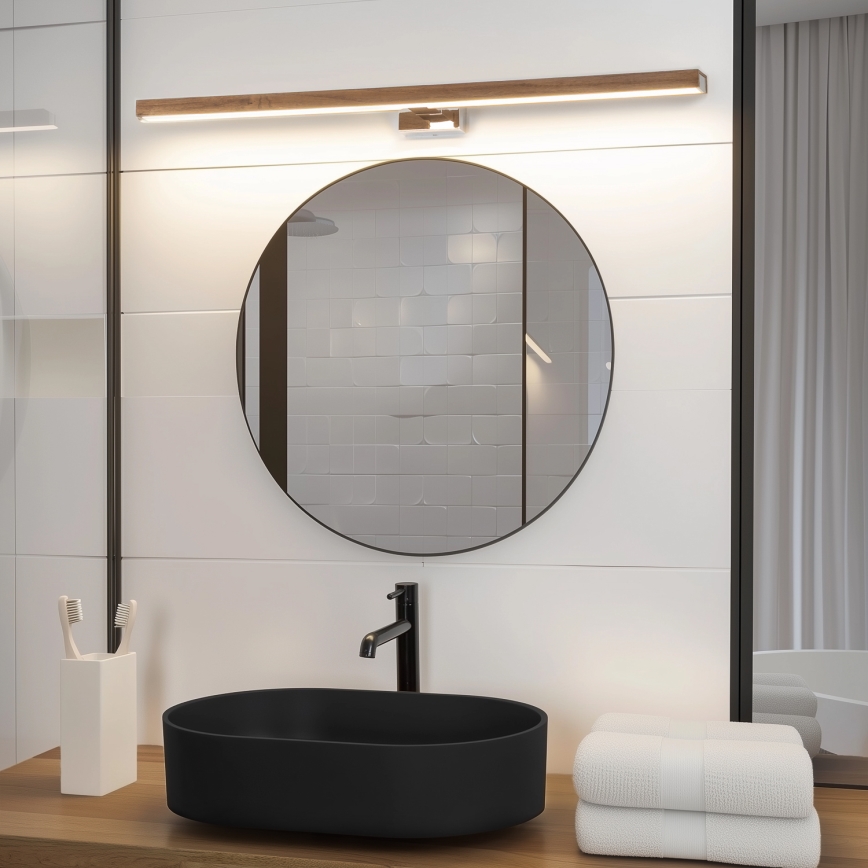 Brilagi - LED vonios veidrodžio apšvietimas WOODY MIRROR LED/15W/230V 90 cm IP44 ąžuolas vyšnia/blizgus chromas