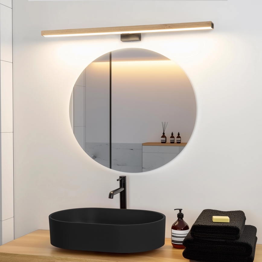Brilagi - LED vonios veidrodžio apšvietimas WOODY MIRROR LED/15W/230V 90 cm IP44 ąžuolas/juoda