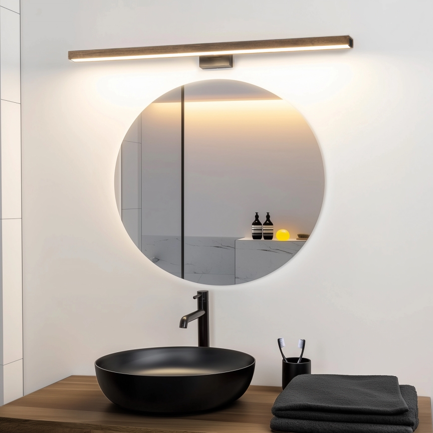 Brilagi - LED vonios veidrodžio apšvietimas WOODY MIRROR LED/15W/230V 90 cm IP44 ąžuolas graikinis riešutas/juoda