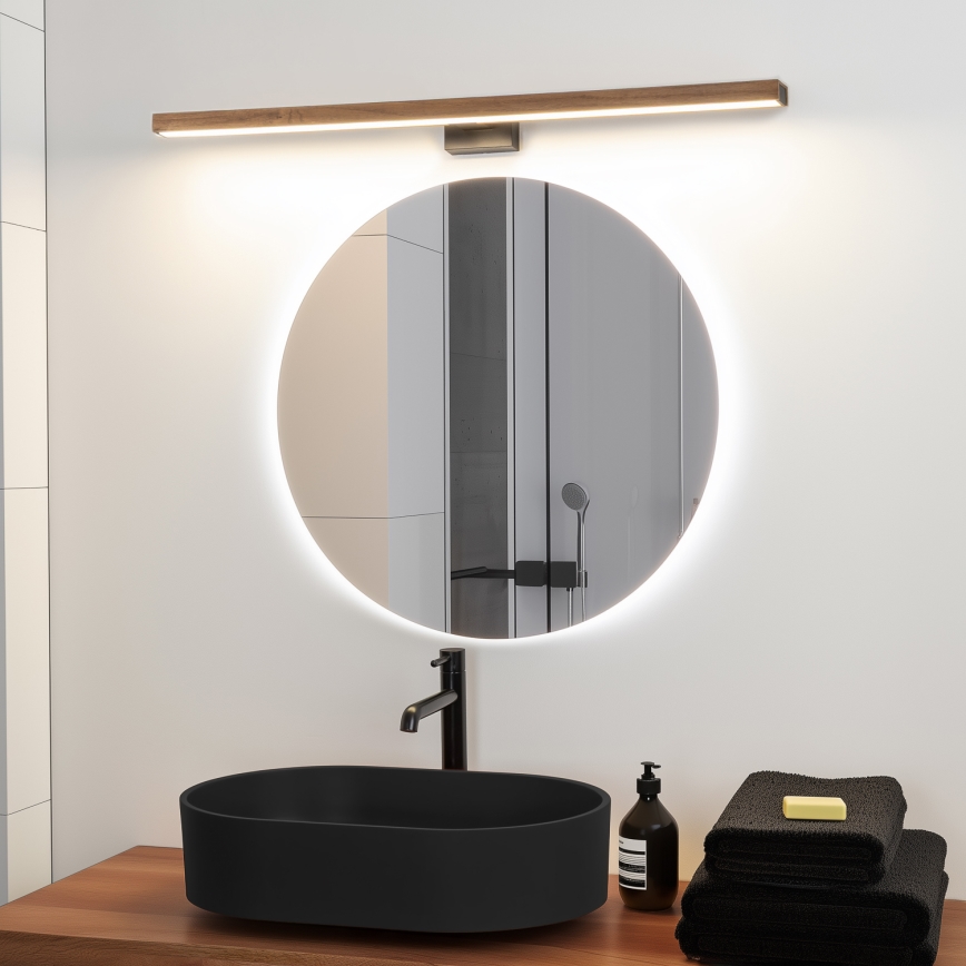 Brilagi - LED vonios veidrodžio apšvietimas WOODY MIRROR LED/15W/230V 90 cm IP44 ąžuolas vyšnia/juoda