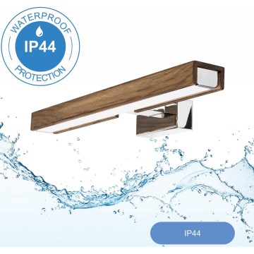 Brilagi - LED vonios veidrodžio apšvietimas WOODY MIRROR LED/8W/230V 40 cm IP44 ąžuolas graikinis riešutas/blizgus chromas
