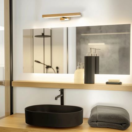 Brilagi - LED vonios veidrodžio apšvietimas WOODY MIRROR LED/8W/230V 40 cm IP44 ąžuolas/blizgus chromas