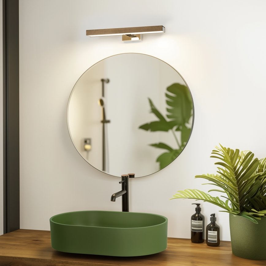Brilagi - LED vonios veidrodžio apšvietimas WOODY MIRROR LED/8W/230V 40 cm IP44 ąžuolas graikinis riešutas/blizgus chromas