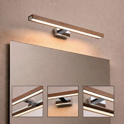 Brilagi - WOODY MIRROR 3in1 LED vonios veidrodžio apšvietimas LED/12W/230V 60 cm IP44 blizgus chromas/vyšnių ąžuolas
