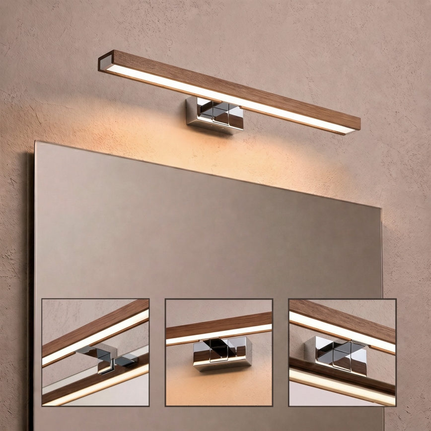 Brilagi - WOODY MIRROR 3in1 LED vonios veidrodžio apšvietimas LED/12W/230V 60 cm IP44 blizgus chromas/vyšnių ąžuolas
