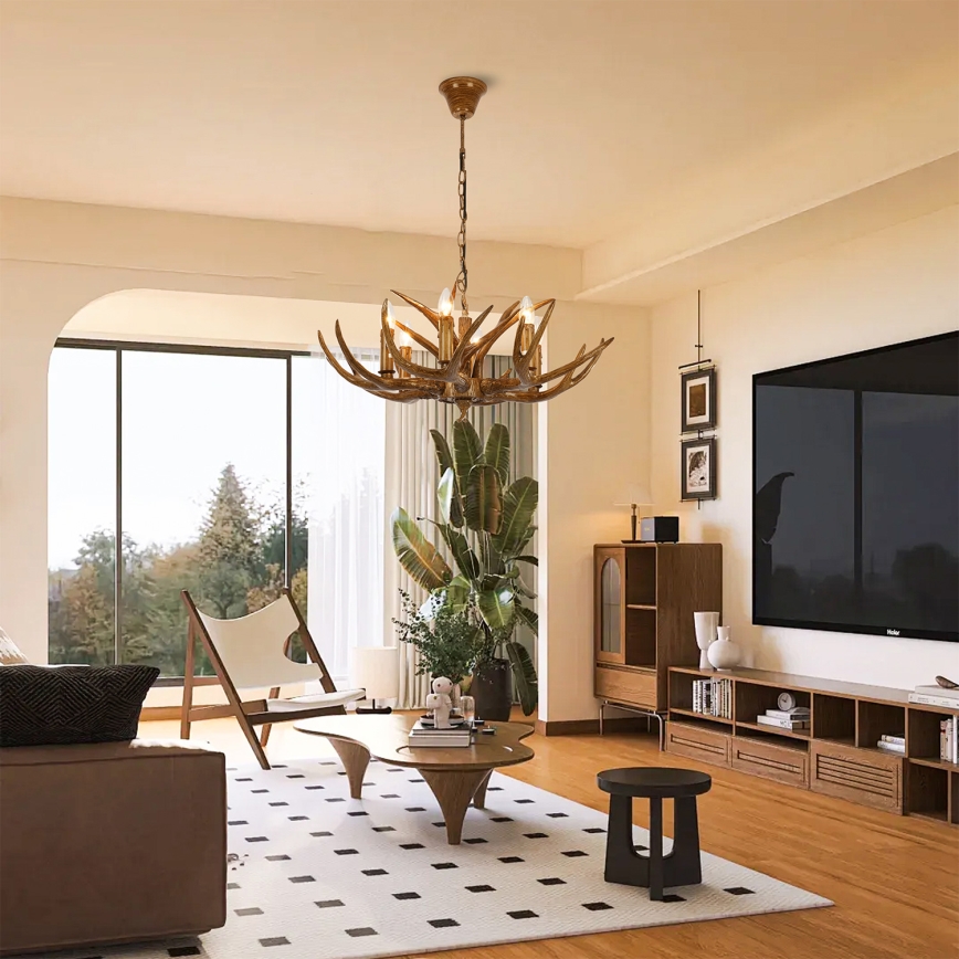 Brilagi - liustra ant grandinės DEER, 6xE14/10W/230V, skersmuo 70 cm, elnių ragai