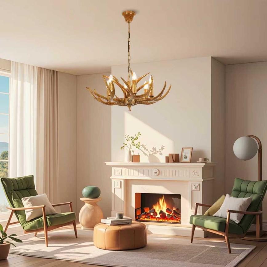 Brilagi - liustra ant grandinės DEER, 6xE14/10W/230V, skersmuo 70 cm, elnių ragai