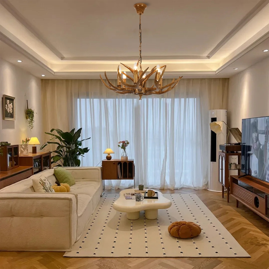 Brilagi - liustra ant grandinės DEER, 6xE14/10W/230V, skersmuo 70 cm, elnių ragai