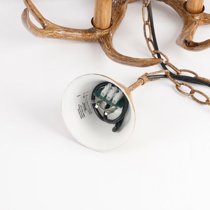 Brilagi - liustra ant grandinės DEER, 6xE14/10W/230V, skersmuo 70 cm, elnių ragai