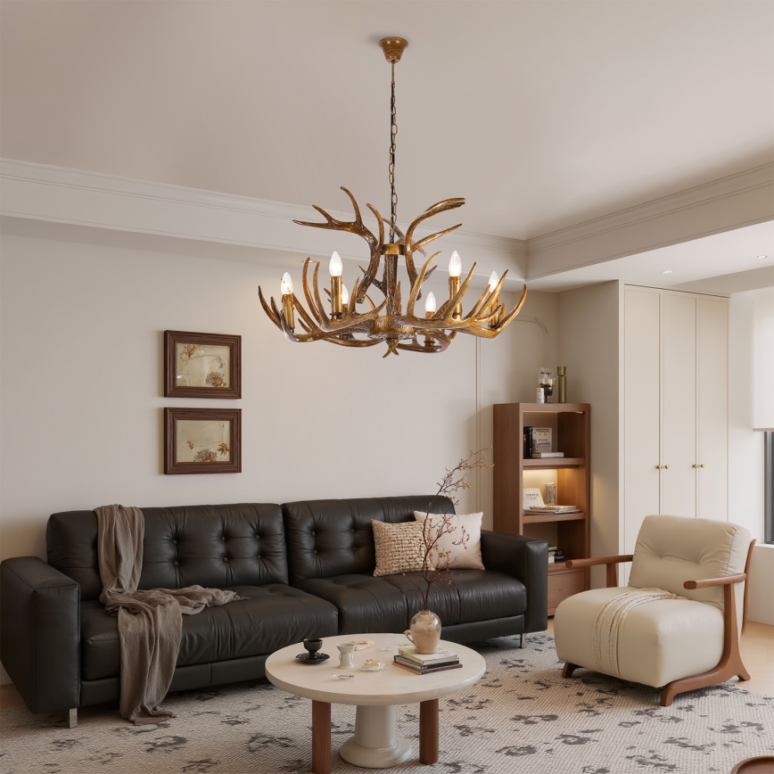 Brilagi - Liustra ant grandinės DEER 6xE14/10W/230V, skersmuo 80 cm, ragai