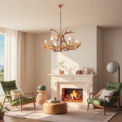 Brilagi - Liustra ant grandinės DEER 6xE14/10W/230V, skersmuo 80 cm, ragai