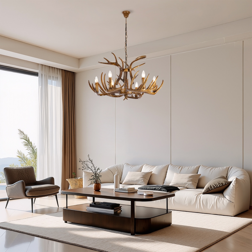 Brilagi - Liustra ant grandinės DEER 6xE14/10W/230V, skersmuo 80 cm, ragai